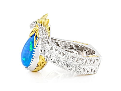 3.39ctw Paraiba Opal, Grizzly Emerald, Zircon Rhod/24K Gold Over Palladium Sterling Silver Ring - Size 9
