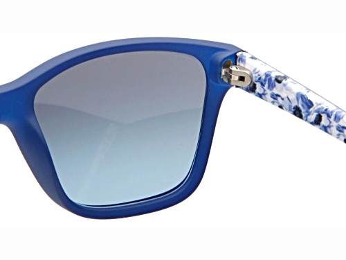 Vogue Matte Blue with Floral Detail Square Frame / Blue Lenses Sunglasses