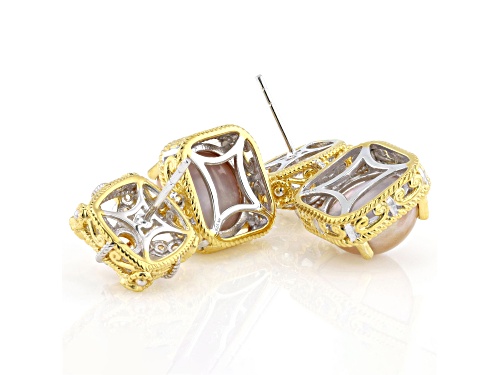 12mm Mabe Pearl, .68ctw Citrine, White Zircon Rhod/24K Gold Over Palladium Sterling Silver Earrings