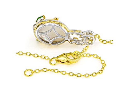 .16ctw Chrome Diopside, 14x10mm MOP Rhod/24k Yellow Gold Over Palladium Silver Pend/Chain