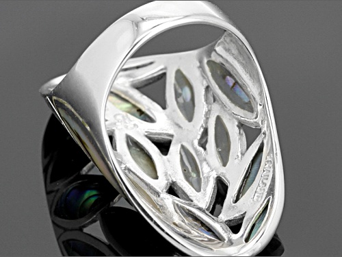 Pacific Style™ 2-5mm X 8-12mm Marquise Abalone Shell Rhodium Over Silver Inlay Open Design Ring - Size 6