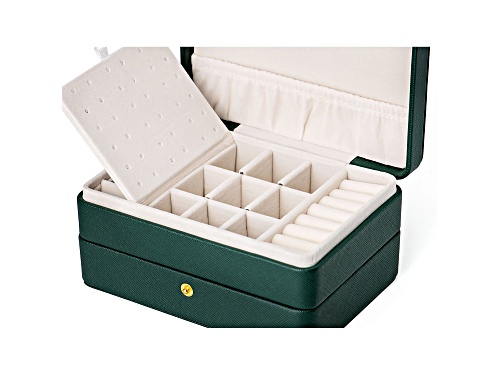 Green 3 Layer Jewelry Box appx 6.7x4.7x3.14