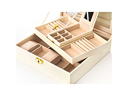 Lockable White Jewelry Box with Mirror and Inner Removable Storage Box