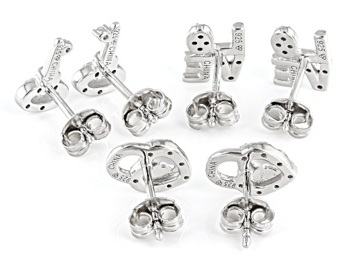 0.25ctw White Diamond Sterling Silver Set of three 'Love', 'Lock, 'Key' Earrings Set