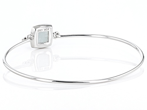 Square Cabochon Milky Aquamarine Rhodium Over Sterling Silver Bangle Bracelet - Size 6.75