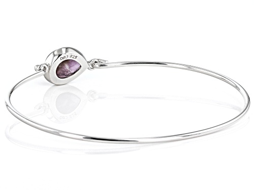 11x9mm Pear Cabochon Amethyst Rhodium Over Sterling Silver Bangle Bracelet - Size 6.75