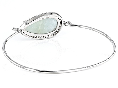 23x12.mm Milky Aquamarine And Cubic Zirconia Rhodium Over Sterling Silver Bangle Bracelet - Size 7
