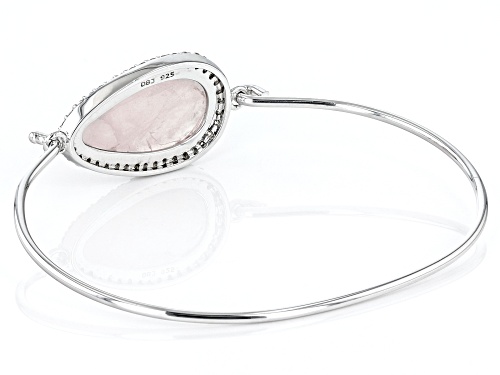 23x12mm Rose Quartz And Cubic Zirconia Rhodium Over Sterling Silver Bangle Bracelet - Size 7