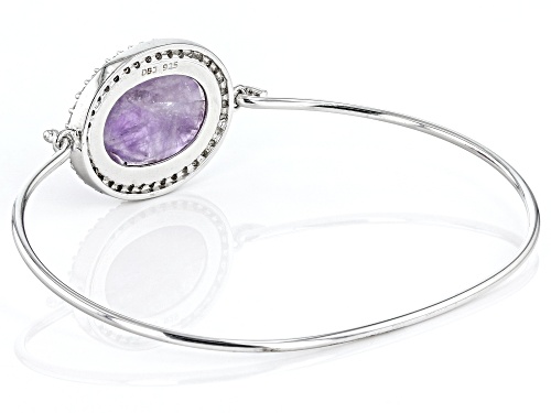 20x15mm Oval Purple Amethyst And Round Cubic Zirconia Rhodium Over Sterling Silver Bangle Bracelet - Size 6.75