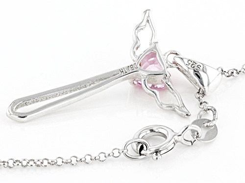 0.50ct Heart Pink Topaz Rhodium Over Sterling Silver Angel Pendant With Chain