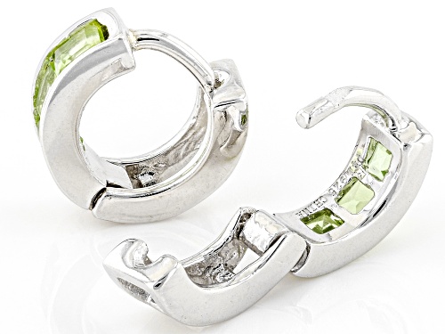 0.65ctw Green Peridot Rhodium Over Sterling Silver Huggie Earrings