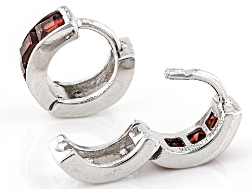 0.76ctw Square Red Garnet Rhodium Over Sterling Silver Huggie Earrings