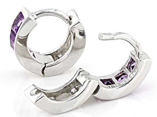 0.49ctw Square Amethyst Rhodium Over Sterling Silver Huggie Earrings