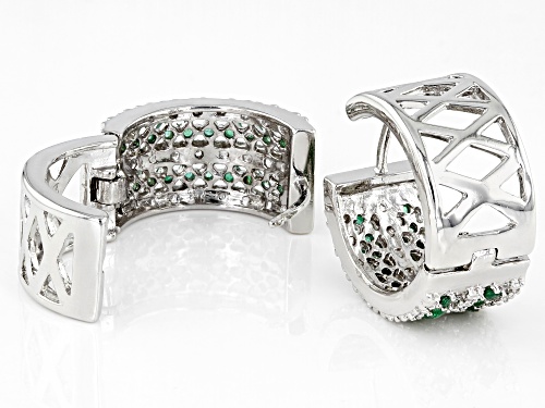 0.72ctw Emerald With .02ctw Diamond Accent Rhodium Over Sterling Silver Hoop Earrings