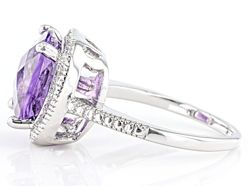 4.15ct Amethyst With 0.10ct Diamond Rhodium Over Sterling Silver Ring - Size 10