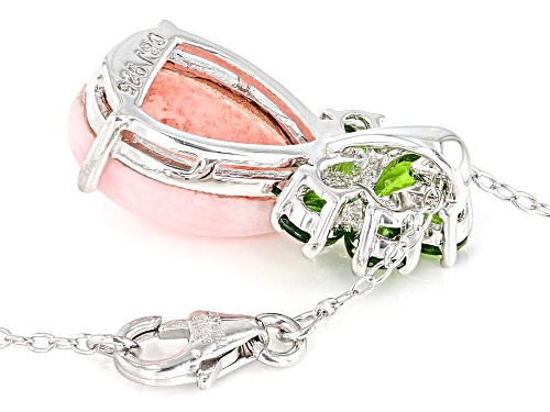 14X10mm Pink Opal With .99ctw Pear Chrome Diopside Rhodium Over Sterling Silver Pendant With Chain
