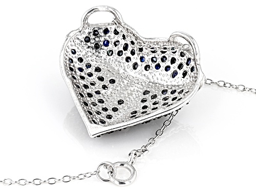 3.92ctw Sapphire With .01ct Diamond Accent Rhodium Over Sterling Silver Heart Necklace - Size 18