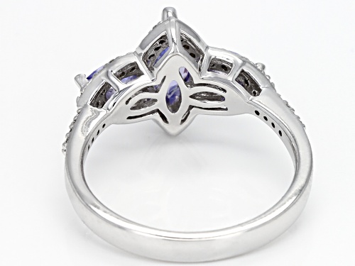 .68CTW MARQUISE TANZANITE WITH .26CTW ROUND WHITE ZIRCON RHODIUM OVER STERLING SILVER 3-STONE RING - Size 9