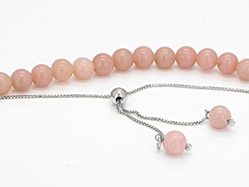 6mm Round Peruvian Pink Opal Rhodium Over Silver Bead, Bolo Bracelet Adjusts Approximately 6