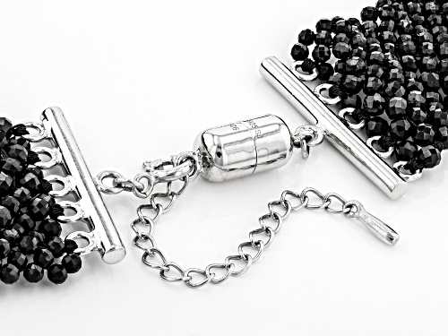 Approximately 250.00ctw Black Spinel Beads Rhodium Over Sterling Silver Woven Lace Necklace - Size 18