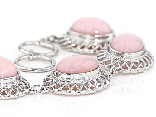 14x10mm Oval Peruvian Pink Opal Rhodium Over Sterling Silver Bracelet - Size 7.25