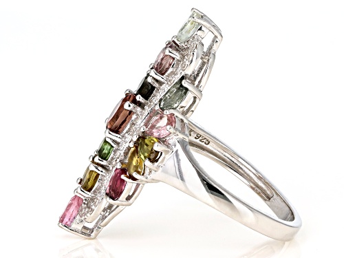 2.22CTW MIXED SHAPES MULTI-CLR TOURMALINE WITH .29CTW WHITE ZIRCON RHODIUM OVER SILVER RING - Size 8