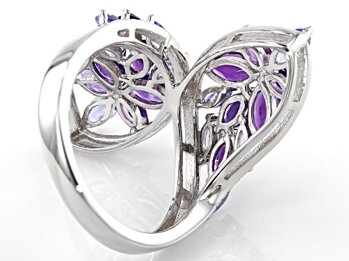1.56ctw Marquise African Amethyst With .90ctw Marquise Tanzanite Rhodium Over Silver Bypass Ring - Size 7