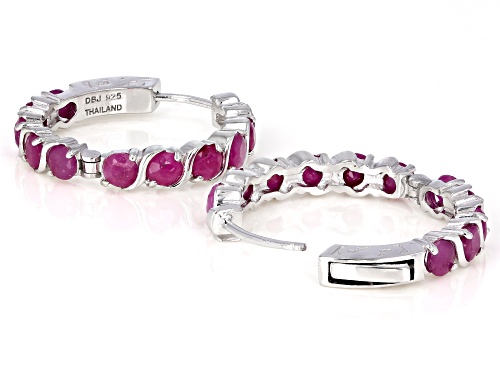 6.60ctw Round India Ruby Rhodium Over Sterling Silver Sterling Silver Hoop Earrings