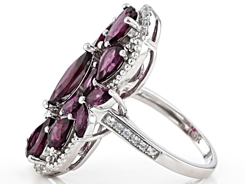 5.14ctw Raspberry Color Rhodolite with .19ctw White Zircon Rhodium Over Sterling Silver Ring - Size 7