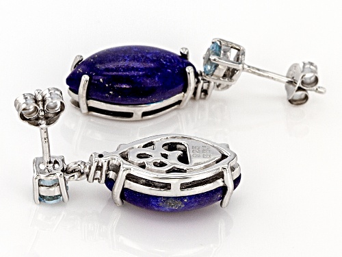 Lapis Lazuli with .51ctw Glacier Topaz™ & .03ctw White Zircon Rhodium Over Silver Dangle Earrings
