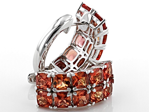 6.12ctw cushion Lab Created Padparadscha Sapphire Rhodium Over Silver hoop Earrings