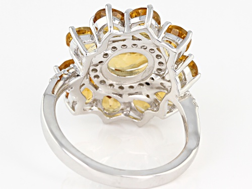 3.71CTW MIXED SHAPE GOLDEN CITRINE WITH .43CTW WHITE ZIRCON RHODIUM OVER STERLING SILVER RING - Size 9