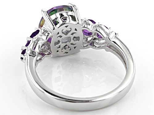 2.36ct oval multi-color green quartz with .40ctw round amethyst rhodium over sterling silver ring - Size 8