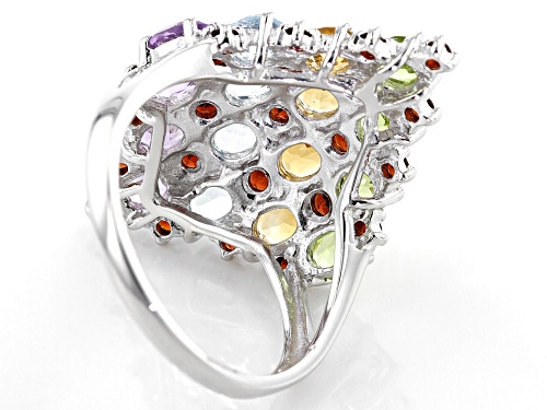 3.67ctw oval and round multi-gemstones rhodium over sterling silver ring - Size 7