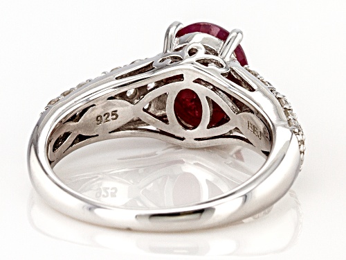 1.78CT OVAL INDIAN RUBY WITH .81CTW ROUND WHITE ZIRCON RHODIUM OVER STERLING SILVER RING - Size 9