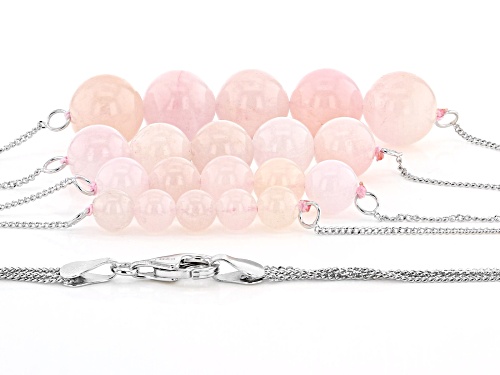 Graduated 6mm, 8mm, 10mm and 12mm round morganite beads sterling silver 4 strand necklace - Size 16