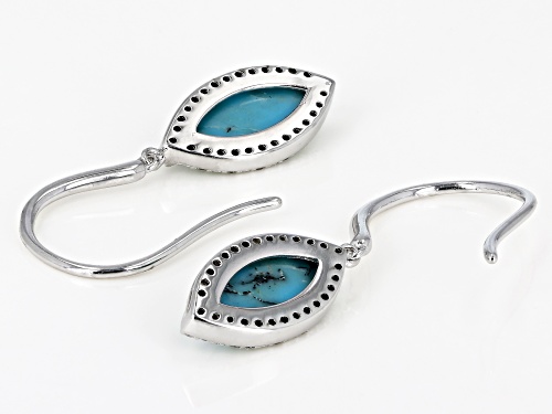 11x5mm Marquise Cabochon Turquoise & .15ctw  Round White Zircon Rhodium Over Silver Dangle Earrings