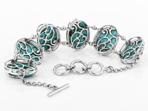 18X13MM OVAL CABOCHON TURQUOISE RHODIUM OVER STERLING SILVER 6-STONE BRACELET