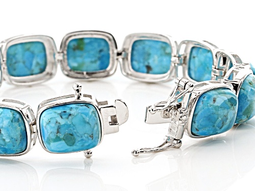 12x10mm Rectangular Cushion Cabochon Turquoise Rhodium Over Sterling Silver Bracelet - Size 8