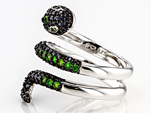 1.20ctw Black Spinel and 0.26ctw Chrome Diopside Rhodium Over Sterling Silver Bypass Ring - Size 6