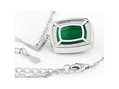 16x12mm Rectangular Cushion Green Onyx Solitaire  Rhodium Over Silver Butterfly Pendant With Chain