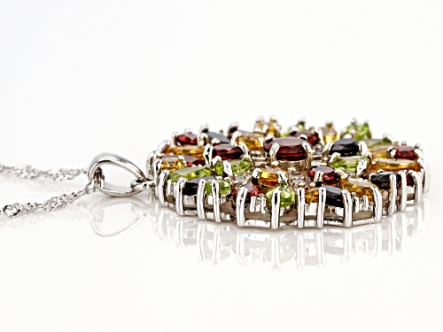 6.89ctw Multi-Gemstone Rhodium Over Sterling Silver Pendant with Chain