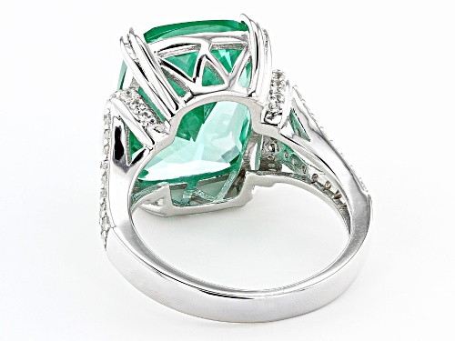 9.35ct Rectangular Cushion Lab Created Green Spinel & .29ctw White  Zircon Rhodium Over Silver Ring - Size 9
