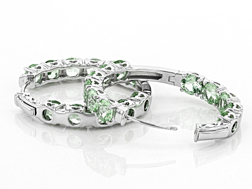 10.88ctw Round Lab Created Green Spinel Rhodium Over Sterling Silver Inside/Outside Hoop Earrings