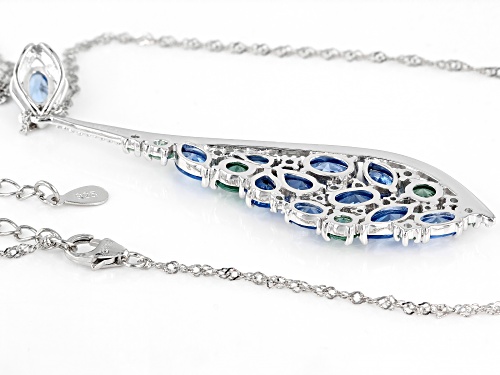 4.84ctw Lab Created Blue Spinel w/1.63ctw Lab Created Green Spinel Rhodium Over Silver Pendant/Chain