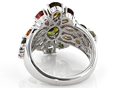 3.81ctw Mixed-Color & Shape Tourmaline with .05ctw White Zircon Rhodium Over Sterling Silver Ring - Size 7