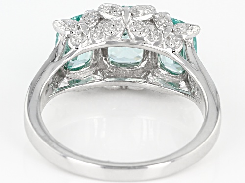 3.02CTW CUSHION LAB CREATED GREEN SPINEL WITH .03CTW WHITE DIAMOND ACCENT RHODIUM OVER SILVER RING - Size 8