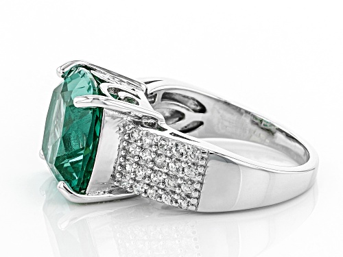 6.88CT LAB CREATED GREEN SPINEL WITH .71CTW WHITE ZIRCON RHODIUM OVER STERLING SILVER RING - Size 9