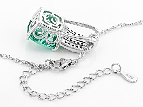 6.88CT LAB CREATED GREEN SPINEL WITH .36CTW WHITE ZIRCON RHODIUM OVER SILVER PENDANT WITH CHAIN