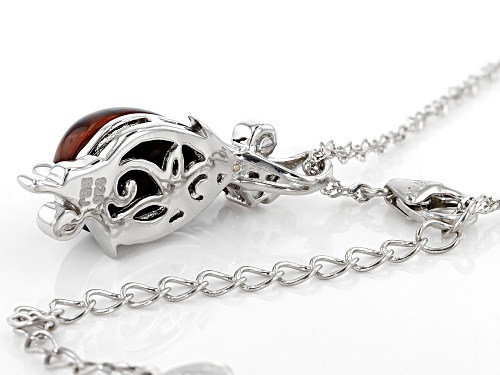 14x10mm Red Tigers Eye with .08ct Vermelho Garnet™ Rhodium Over Sterling Silver Pendant with Chain